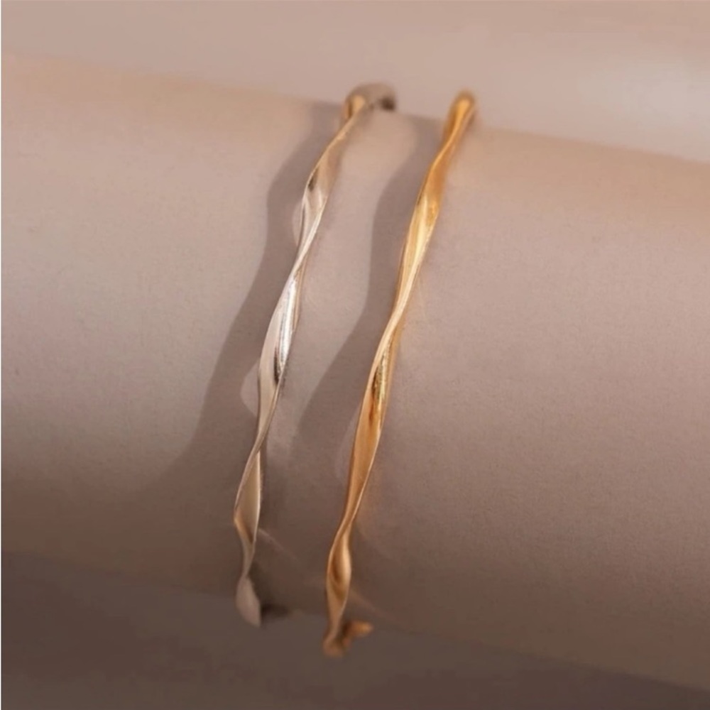 New Silver & Gold Wavy Bangle Cuff Bracelet